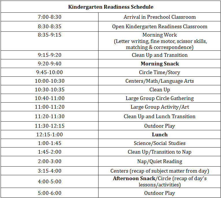 Image result for classroom schedule for kindergarten